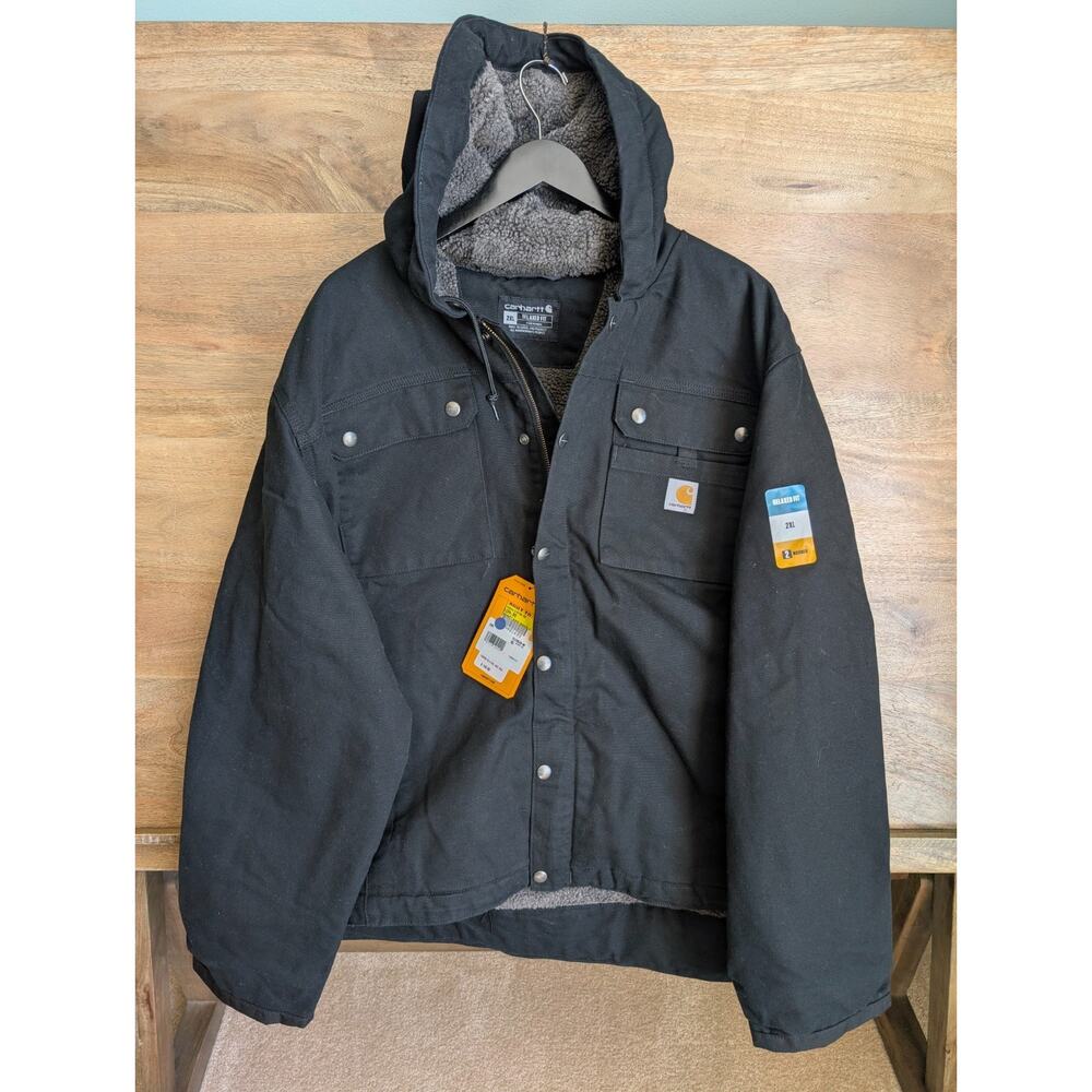 NWT Carhartt Jacket Mens 2XL Black Washed Duck Sherpa Lined Relaxed Fit Full Zip